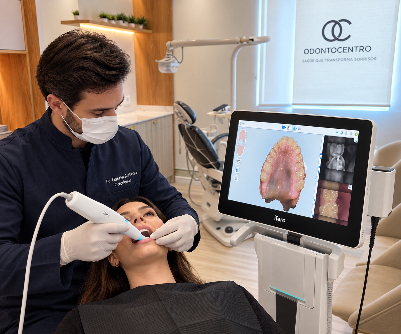 Dr. Gabriel Barberio realizando escaneamento com o iTero Lumina na OdontoCentro em Botucatu