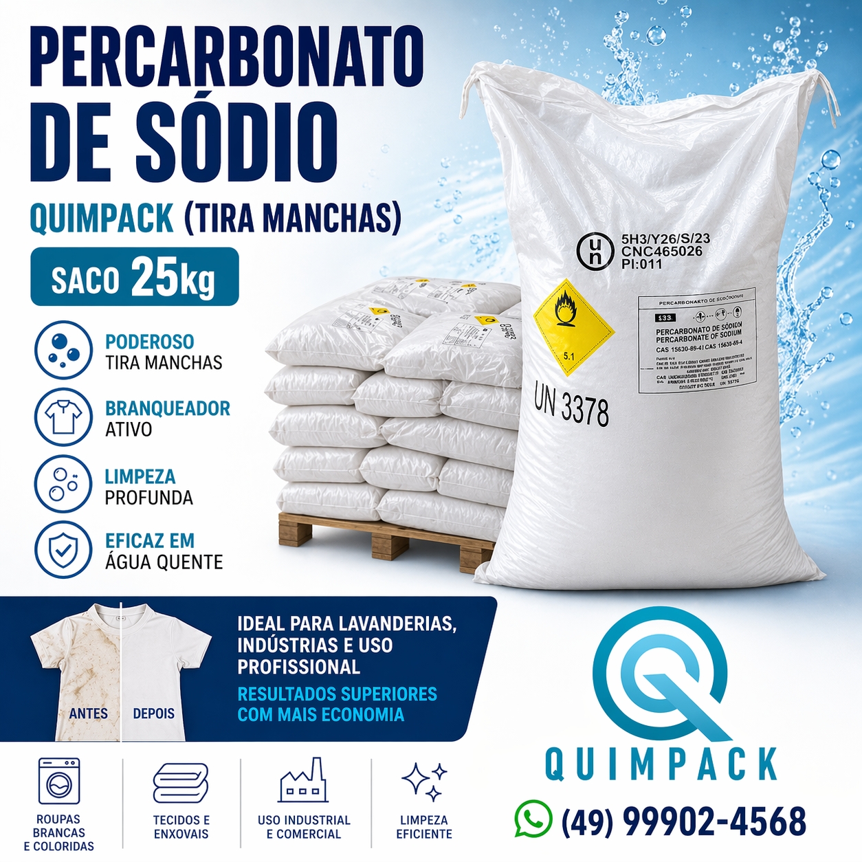 Percarbonato de sódio Quimpack a granel em sacos de 25kg paletizados