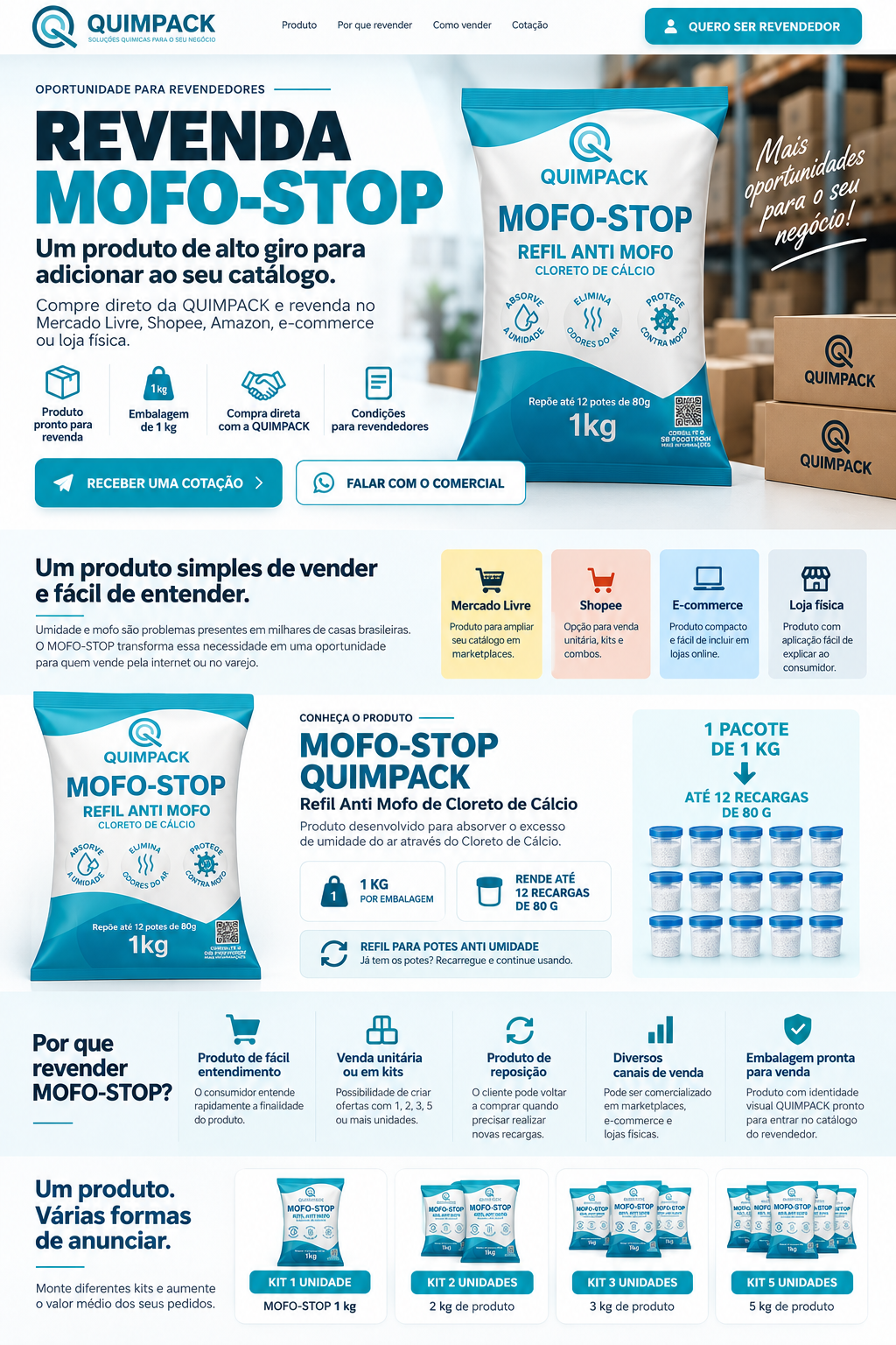 Embalagem real MOFO-STOP QUIMPACK refil anti mofo 1 kg