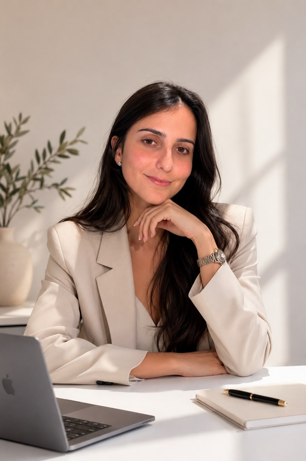 Laura Viana trabalhando com notebook