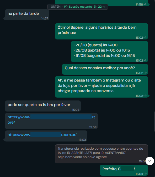 Conversa real: a Fluxy agendando uma reunião direto no chat
