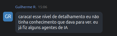 Print de depoimento no WhatsApp elogiando a IA