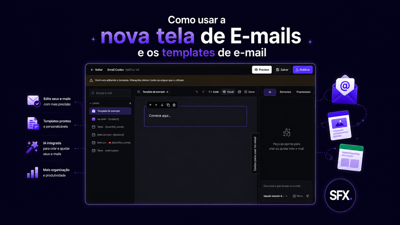 Como usar a nova tela de e-mails e os templates de e-mail