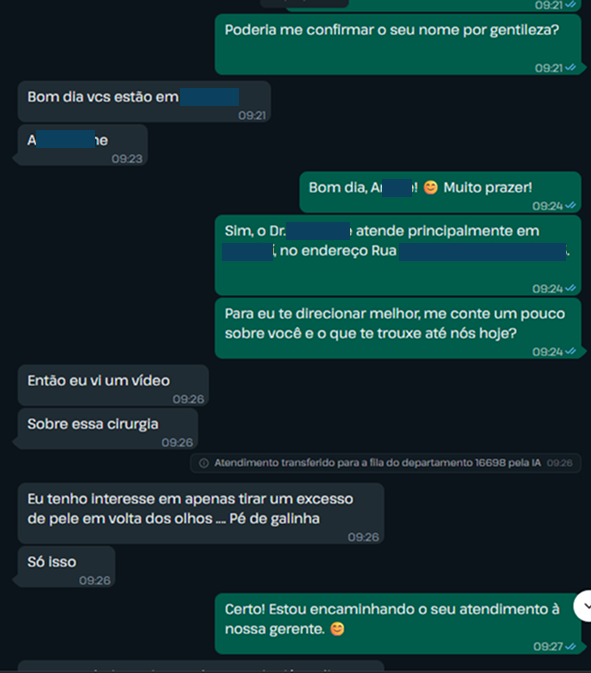Conversa real: a Fluxy lembrando do histórico do cliente