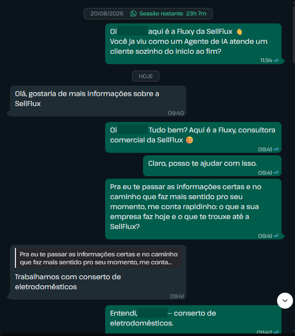 Conversa real: a Fluxy qualificando um lead que chegou pelo tráfego